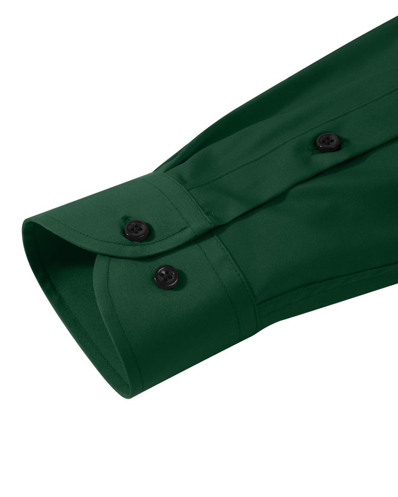 Lusead Mens Dress Shirts Green Long Sleeve Wrinkle Free Work Party Gathering Stretch Button Down Shirt Tuxedo - Image 5