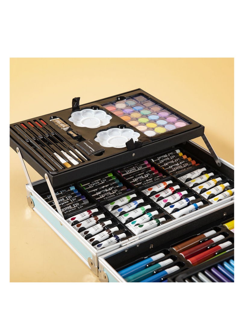 نوفولان مجموعة أقلام الرسم بالألوان المائية للأطفال، صندوق ألومنيوم، مجموعة فرش مزدوجة الطبقات، تتضمن 28 قلم رصاص ملون، 24 لون مائي، 24 لون باستيل زيتي، 33 قلم ألوان مائية، إلخ (صندوق أزرق) - Image 4