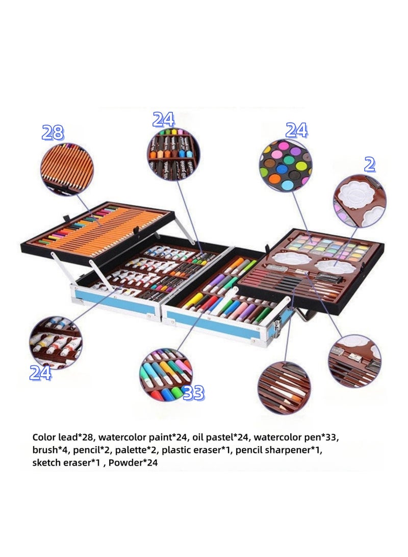 نوفولان مجموعة أقلام الرسم بالألوان المائية للأطفال، صندوق ألومنيوم، مجموعة فرش مزدوجة الطبقات، تتضمن 28 قلم رصاص ملون، 24 لون مائي، 24 لون باستيل زيتي، 33 قلم ألوان مائية، إلخ (صندوق أزرق) - Image 3