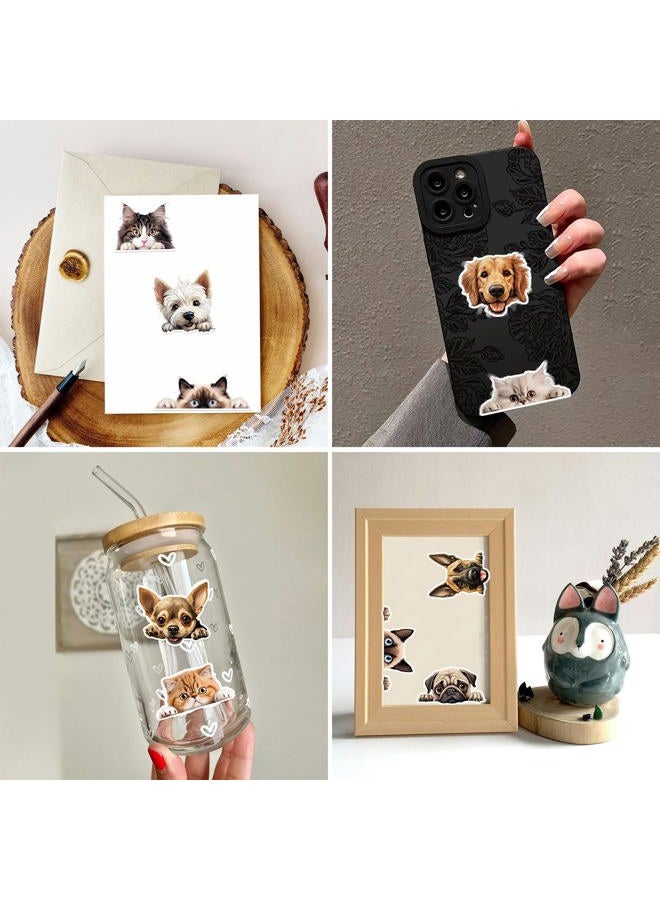 Prstincol Cute Cats and Dogs Stickers 100Pcs, Funny Peeking Dogs and Cats Stickers for Kids Teens and Adults, Realistic Pets Decals Vinyl Stickers for Laptop Water Bottle Scrapbook Phones - Image 2
