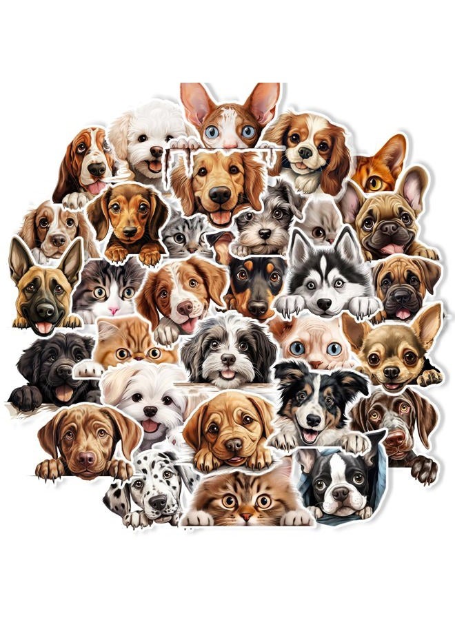 Prstincol Cute Cats and Dogs Stickers 100Pcs, Funny Peeking Dogs and Cats Stickers for Kids Teens and Adults, Realistic Pets Decals Vinyl Stickers for Laptop Water Bottle Scrapbook Phones - Image 1