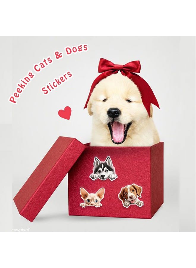 Prstincol Cute Cats and Dogs Stickers 100Pcs, Funny Peeking Dogs and Cats Stickers for Kids Teens and Adults, Realistic Pets Decals Vinyl Stickers for Laptop Water Bottle Scrapbook Phones - Image 3