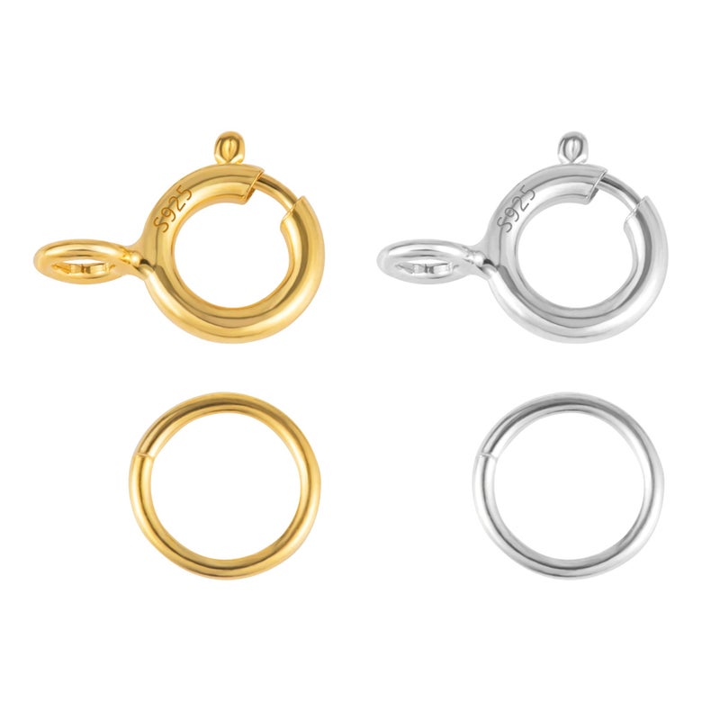 40 Pcs 925 Sterling Silver Spring Clasps with Open Jump Rings Set 5mm Jewelry Connectors for Jewelry Making 5mm Gold and Silver Clasps
