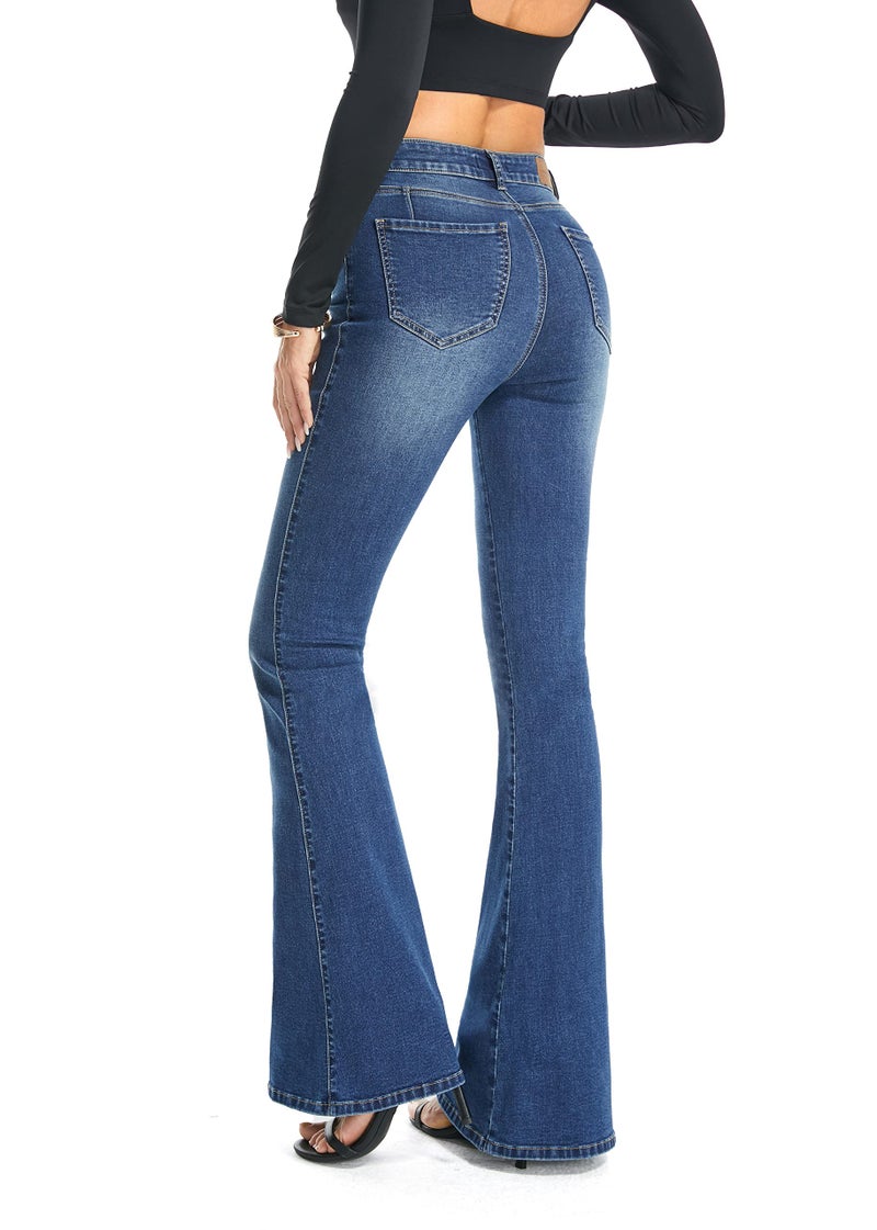 FLYING BANANA Women's Totally Shaping Curvy Stretchy Bootcut Flare Denin Jeans (Blue, 10 Long) - Image 3