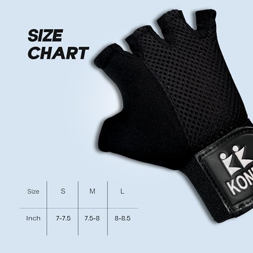KONEX Gym Gloves for Men & Women | Soft Padded Anti-Slip Workout Gloves with Adjustable Velcro | Ideal for Weightlifting, Fitness Training, Cycling, Bike Riding & Sports Activities (Black, Large) - Image 4