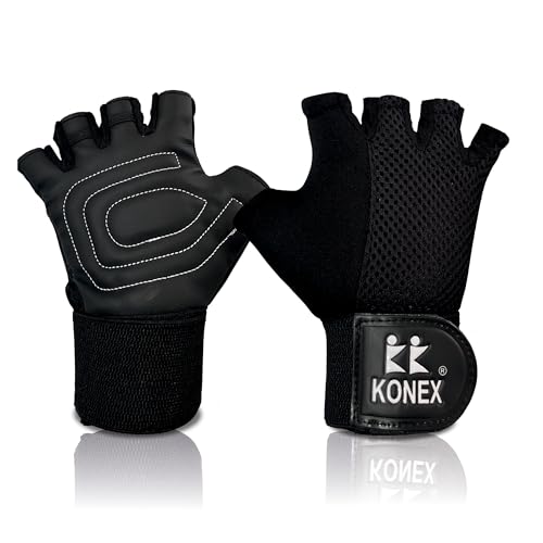 KONEX Gym Gloves for Men & Women | Soft Padded Anti-Slip Workout Gloves with Adjustable Velcro | Ideal for Weightlifting, Fitness Training, Cycling, Bike Riding & Sports Activities (Black, Large) - Image 1