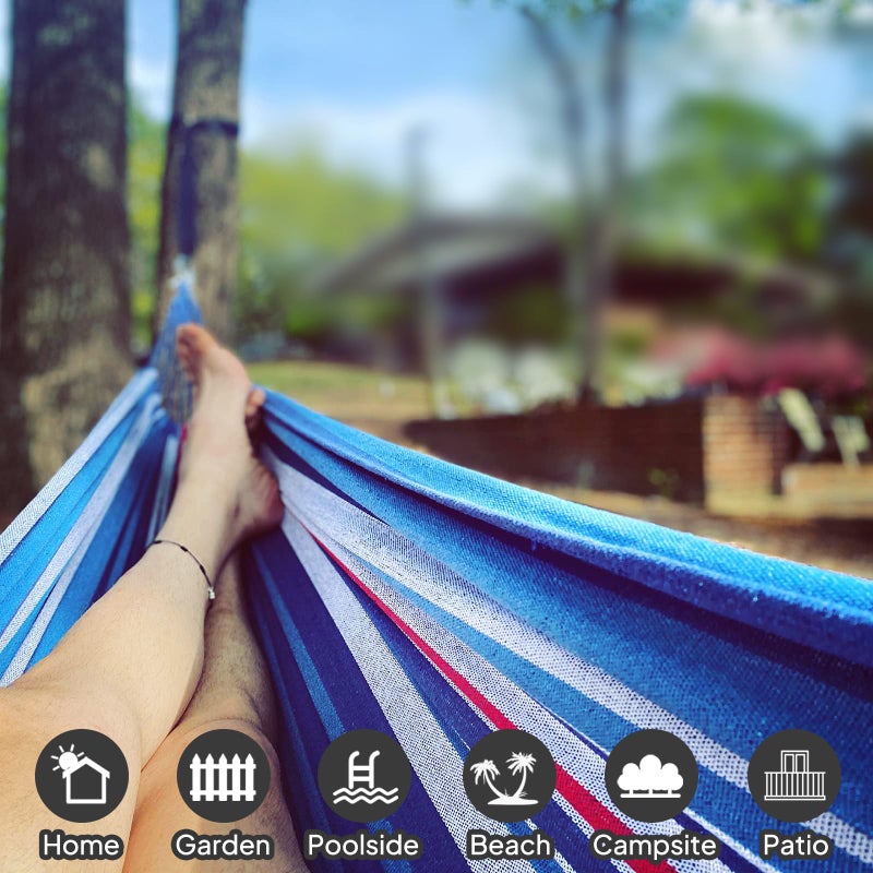ANYOO Cotton Hammock Portable Camping Hammocks for Hanging Sturdy Garden Comfortable Fabric Hammock with Tree Straps Up to 660lbs with Travel Bag for Camping Outdoor/Indoor Patio Backyard - Image 4