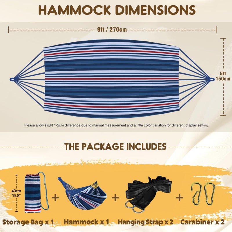 ANYOO Cotton Hammock Portable Camping Hammocks for Hanging Sturdy Garden Comfortable Fabric Hammock with Tree Straps Up to 660lbs with Travel Bag for Camping Outdoor/Indoor Patio Backyard - Image 2