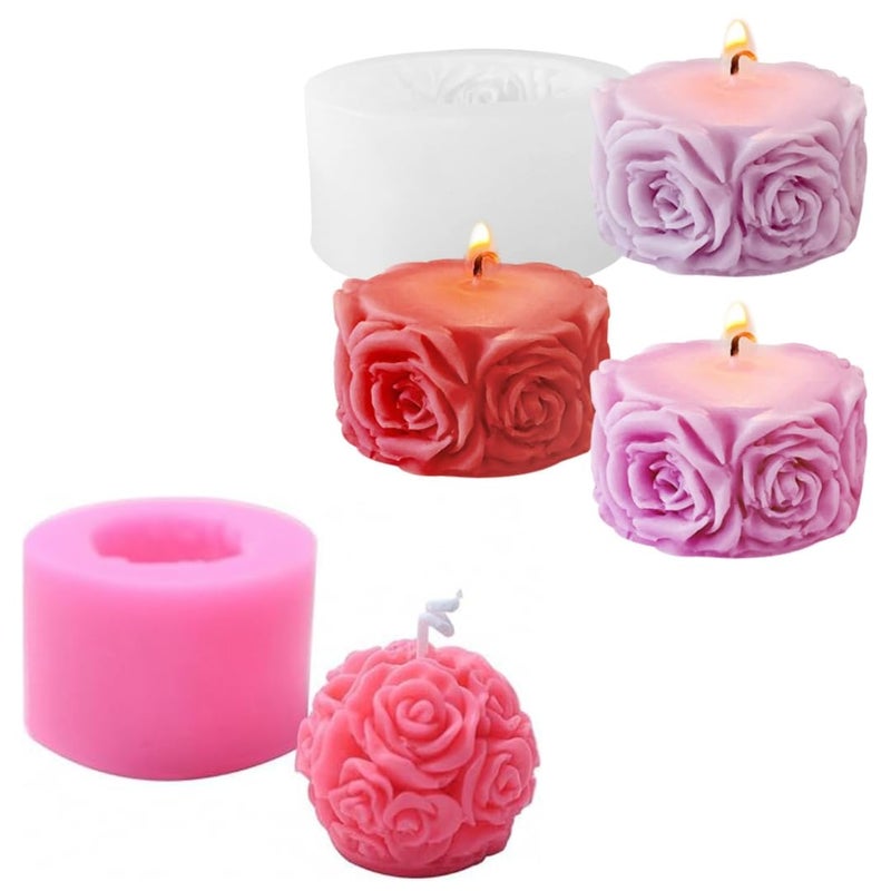 Skytail 3D Rose Flower Candle Moulds Rose Ball Rose Column Molds for Making Candle Waxmelts Aromatherapy Clay Craft DIY Soap Resin Casting Home Decoration Chocolate Baking Cakes Candy Muffin Cupcake Dessert Molds