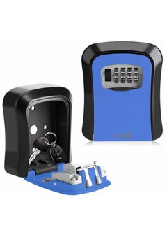 Rubik Key Storage Safe Box, 4 Digits Combination Key Lock Box with Resettable Wall Mounted for Outdoor and Indoor Home Hotel Office - Black/Blue  - Image 1