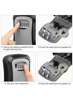 Rubik Key Storage Safe Box, 4 Digits Combination Key Lock Box with Resettable Wall Mounted for Outdoor and Indoor Home Hotel Office - Black/Blue  - Image 2