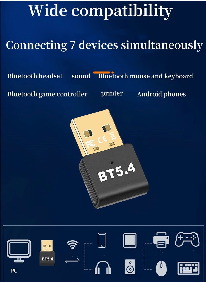 محول بلوتوث USB 5.4 جهاز إرسال بلوتوث صغير لأجهزة الكمبيوتر المحمول، الكمبيوتر، سماعات الرأس، لوحة المفاتيح، مكبرات صوت الماوس، PS4/5، الطابعة، ويندوز 8.1/10/11