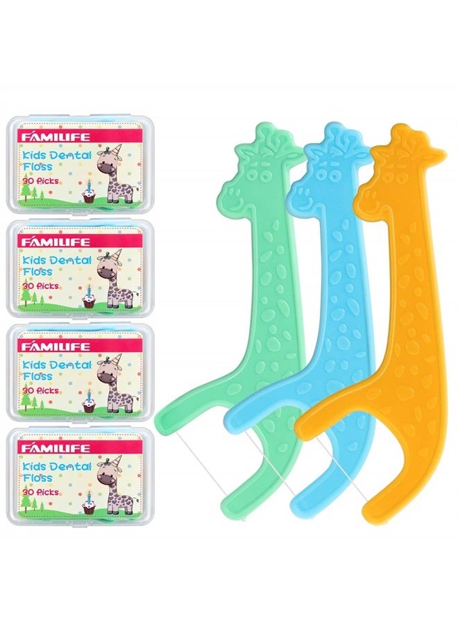 FAMILIFE Floss Picks, 120 Picks Kid's Dental Floss Picks without Fluoride, Tooth Picks Flossers with 4 Travel Handy Cases, Helps to Fight Tooth Decay and Keep Your Kids' Teeth Clean, Floss for Family - Image 1