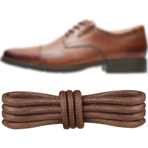 Endoto Waxed Shoelaces for Clarks Replacement Round Shoe Laces Tilden Cap Dress Oxfords Golf Shoes(Color:Brown,Size:32Inch) - Image 1