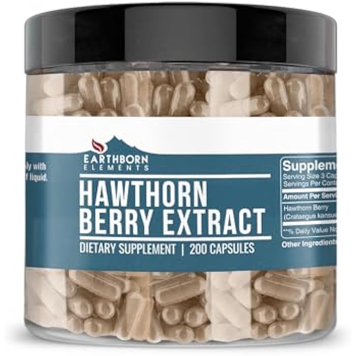 Earthborn Elements Hawthorn Berry Extract 200 Capsules, Pure & Undiluted, No Additives - Image 1