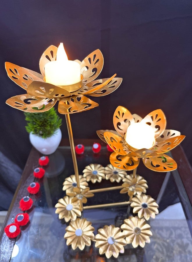 Agaas Enterprises Golden Decorative Tealight Candle Holder Candle Stand for Home Decor Diwali Decoration Item Diwali Gift Item Lotus Shape Indoor Out Door Decor - Image 2
