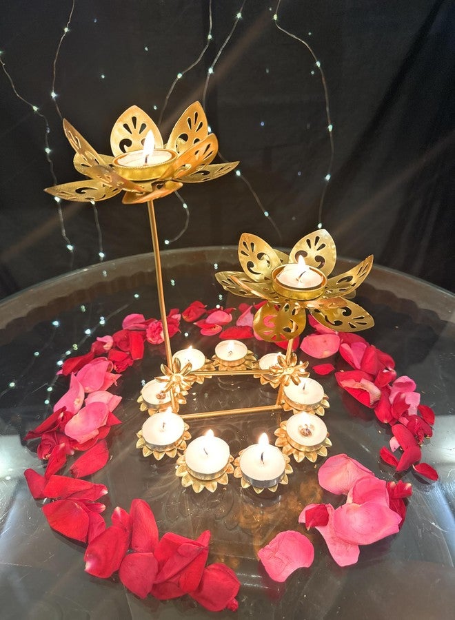 Agaas Enterprises Golden Decorative Tealight Candle Holder Candle Stand for Home Decor Diwali Decoration Item Diwali Gift Item Lotus Shape Indoor Out Door Decor - Image 1