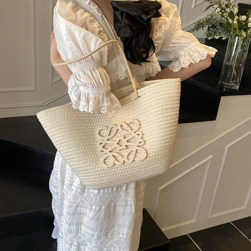 French Straw Woven Tote Bag for Women 2025 Summer Beach Bag Large Capacity - Image 4