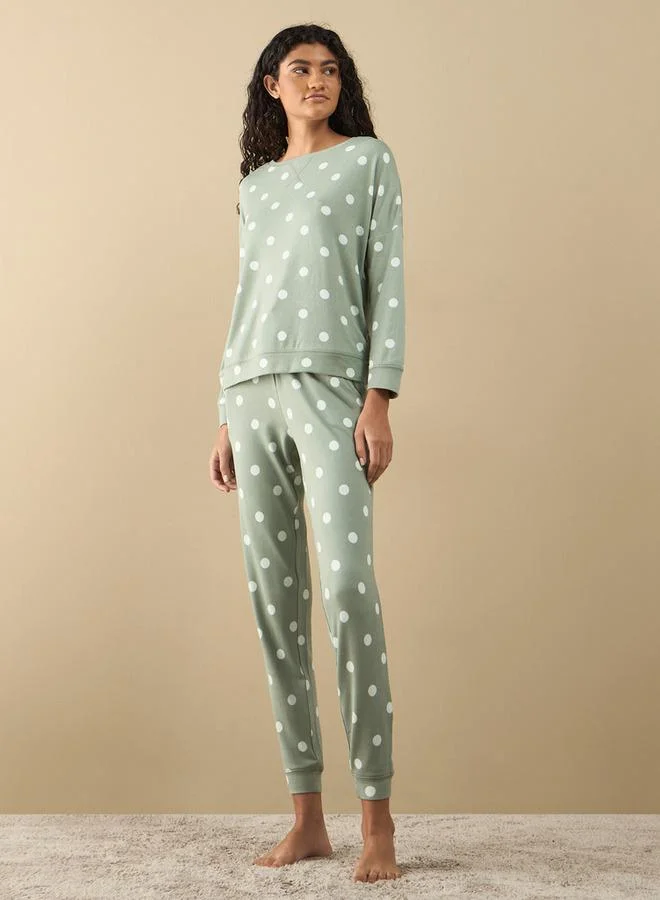 سبلاش فيڤ طقم بيجامة وبلوزة بطبعات منقطة بالكامل