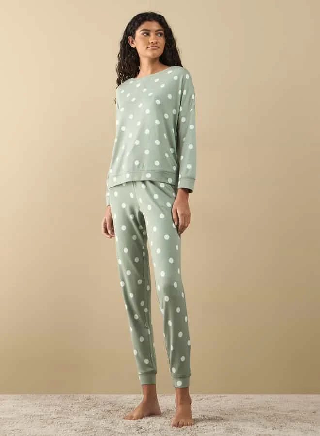 سبلاش فيڤ All-Over Polka Dot Print Sweatshirt and Pyjama Set