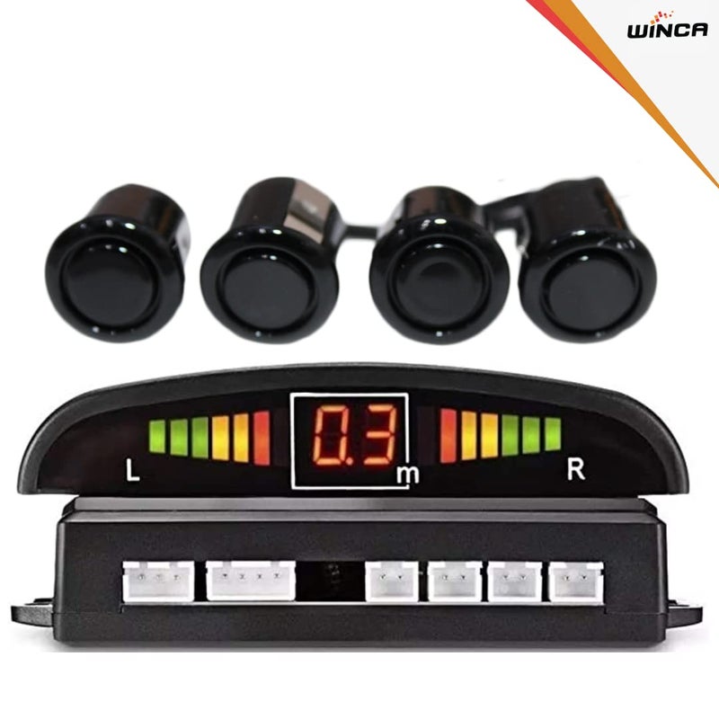 WINCA Car Parking Sensor 4 Sensors Auto Reverse Assistance Backup Radar Detector System Digital Display Double-sided tapes 12v power cable Control Box (black) - Image 2
