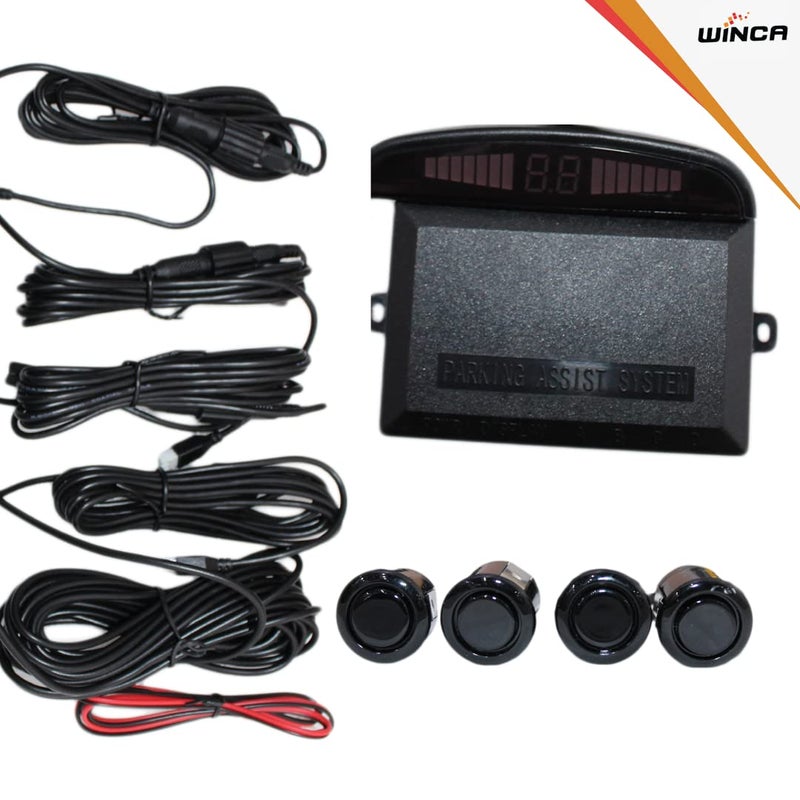 WINCA Car Parking Sensor 4 Sensors Auto Reverse Assistance Backup Radar Detector System Digital Display Double-sided tapes 12v power cable Control Box (black) - Image 5