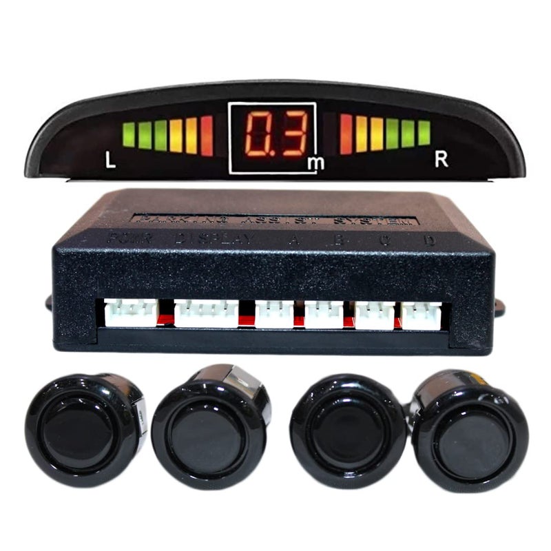 WINCA Car Parking Sensor 4 Sensors Auto Reverse Assistance Backup Radar Detector System Digital Display Double-sided tapes 12v power cable Control Box (black) - Image 1