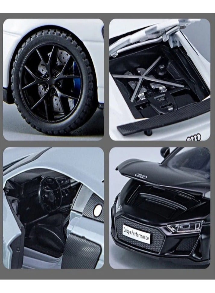 1:32 Scale Diecast Model Car Compatible with Audi R8 Coupe, Zinc Alloy Pull Back Toy Car with Sound and Light for Kids and Adults (Black) - Image 2