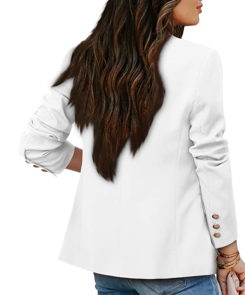 CRAZY GRID Womens Double Breasted Blazer Jacket - Business Casual, Open Front, Long Sleeve, Dressy, Ladies Work Office Blazer - White, X-Large - Image 4