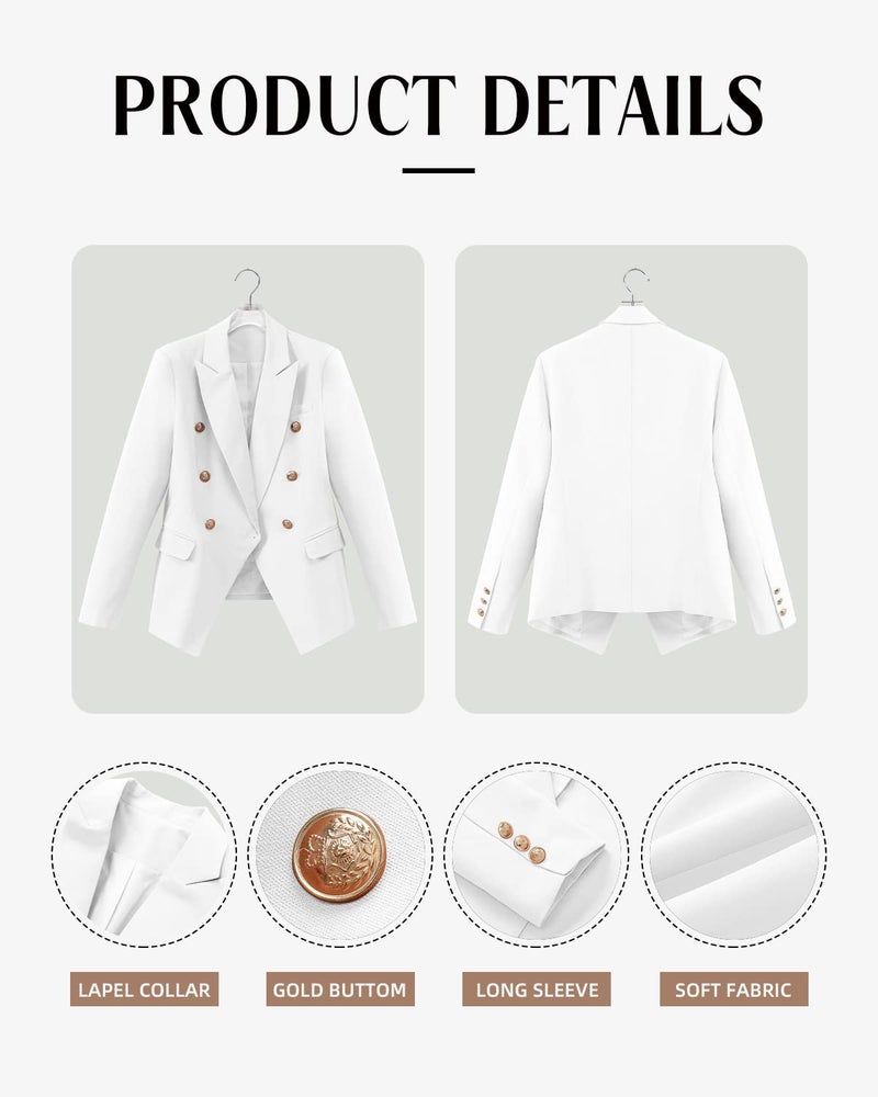CRAZY GRID Womens Double Breasted Blazer Jacket - Business Casual, Open Front, Long Sleeve, Dressy, Ladies Work Office Blazer - White, X-Large - Image 5