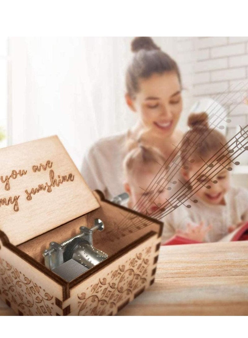KASTWAVE Wood Hand Crank Engraved Vintage Wooden Music Box Wedding Valentine Birthday Gift You are My Sunshine Gifts on Valentine's Day for Girlfriend,Children - Image 2