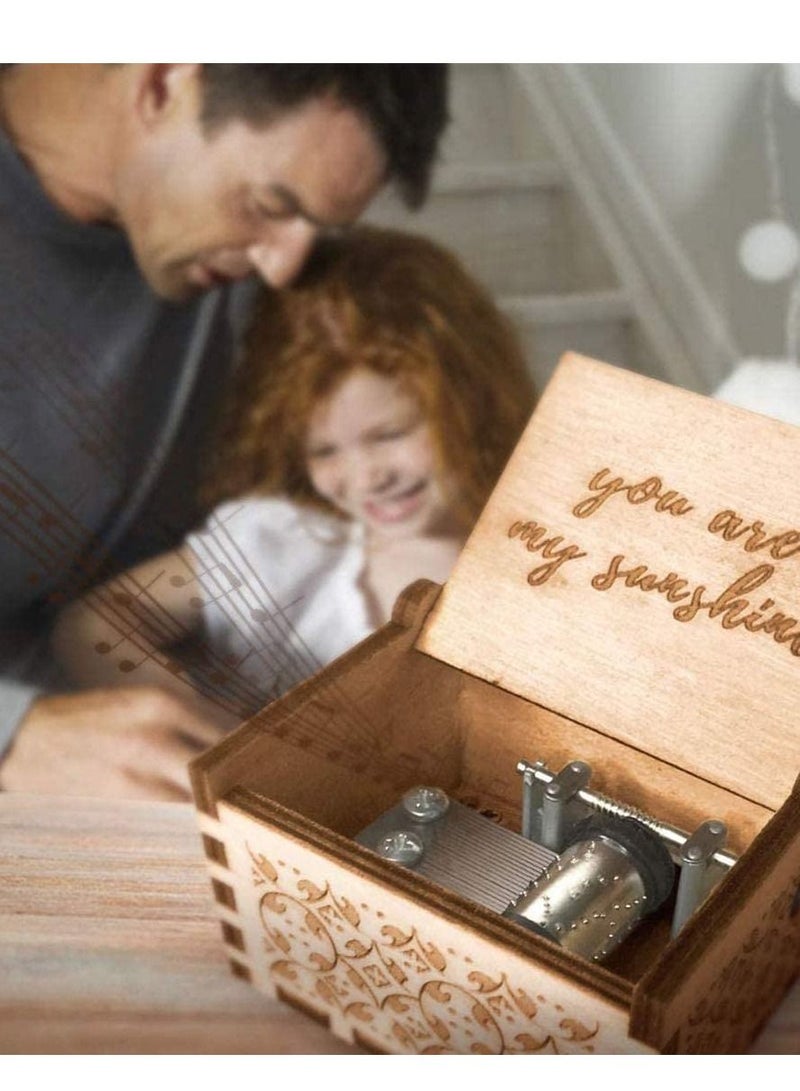 KASTWAVE Wood Hand Crank Engraved Vintage Wooden Music Box Wedding Valentine Birthday Gift You are My Sunshine Gifts on Valentine's Day for Girlfriend,Children - Image 3