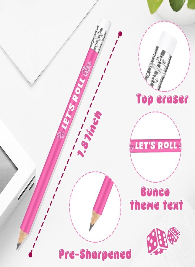 Sinload 36 Pcs Bunco Let's Roll Pencils with Eraser Player Game Scoring, Wooden Pink Pencils Suitable for Writing, Drawing and Bunco Party Supplies - Image 2