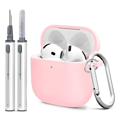 Woyinger Silicone Case Cover for AirPods 4th Gen, Soft Skin, Full Protection, Keychain, Cleaner Kit (Pink) - Image 1