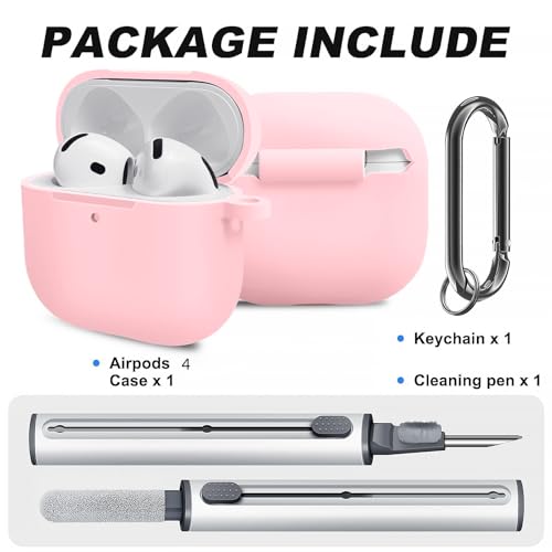 Woyinger Silicone Case Cover for AirPods 4th Gen, Soft Skin, Full Protection, Keychain, Cleaner Kit (Pink) - Image 2