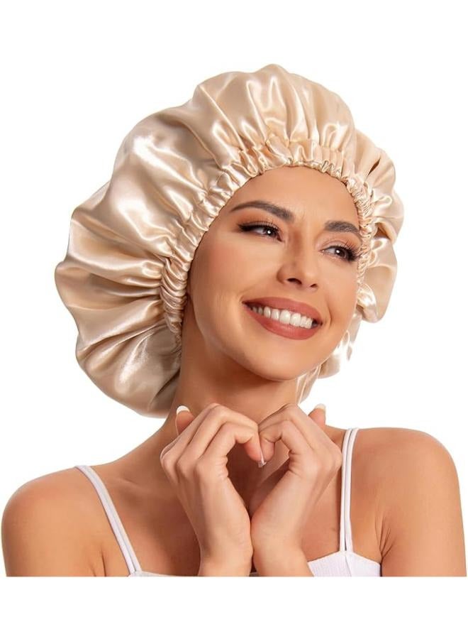 Edoneery Satin Hair Cap Women's Silk Sleep Cap for Natural Hair- beige - Image 1