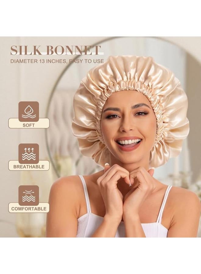 Edoneery Satin Hair Cap Women's Silk Sleep Cap for Natural Hair- beige - Image 2