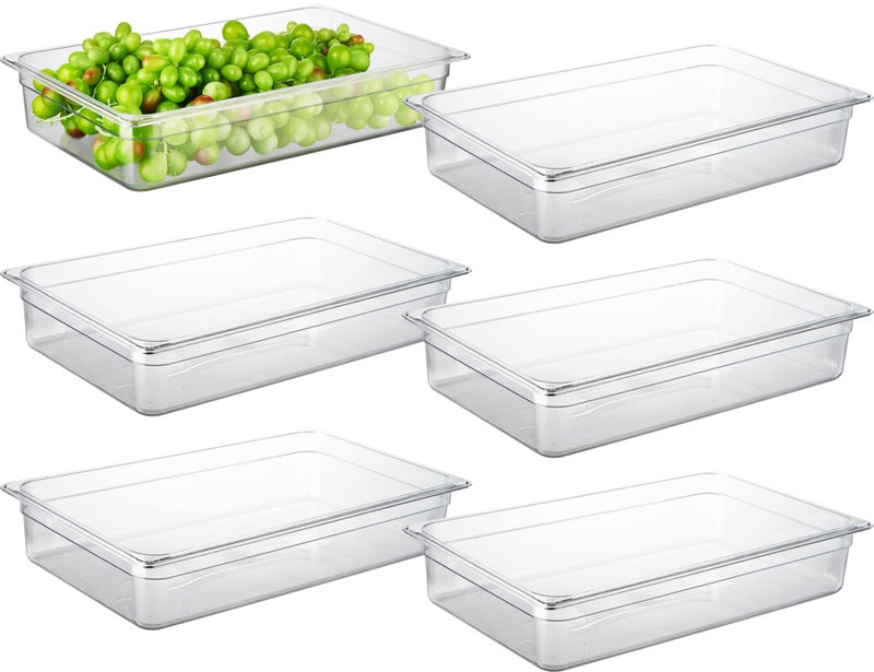 CURTA 6 Pack NSF Food Pans Full Size 4 Inch Deep Commercial Polycarbonate Plastic Clear FreezerSafe
