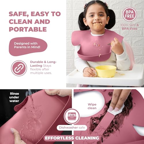 Tamy Premium Silicone Baby Bib – Waterproof bib with food catcher, adjustable, BPA free, soft & stain proof feeding bib for babies 1 to 2 years and above (Stormy Gray) - Image 5