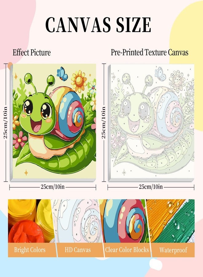 Camocin Framed Paint by Numbers Kit for Kids Ages 4-12 - Snails Theme DIY Acrylic Painting Set with Frame for Beginners, Complete Art Kit with Canvas, Brushes & Paints - 10x10 Inch Home Decor Gift - Image 3