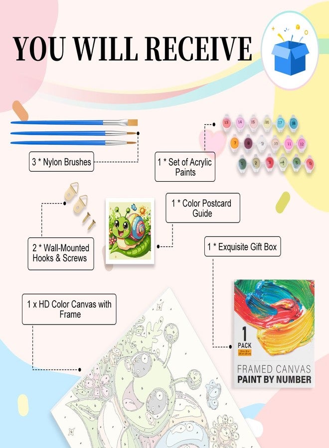 Camocin Framed Paint by Numbers Kit for Kids Ages 4-12 - Snails Theme DIY Acrylic Painting Set with Frame for Beginners, Complete Art Kit with Canvas, Brushes & Paints - 10x10 Inch Home Decor Gift - Image 4