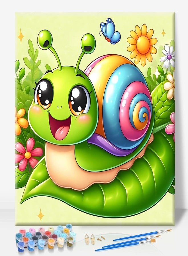 Camocin Framed Paint by Numbers Kit for Kids Ages 4-12 - Snails Theme DIY Acrylic Painting Set with Frame for Beginners, Complete Art Kit with Canvas, Brushes & Paints - 10x10 Inch Home Decor Gift - Image 1