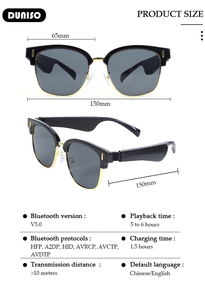 DUNISO Smart Bluetooth Glasses Earphones,Bluetooth Audio Sunglasses,  Sunshine Bluetooth Sunglasses,Bluetooth 5.0 Audio Glasses ,Open-Ear Audio for Driving, Cycling, Outdoor Sports for Women and Man  - Image 2