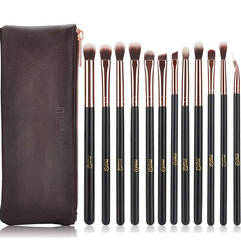 MSQ Eyeshadow Brushes 12pcs Eye Make Up Brush Set with Bag PU Leather Pouch Soft Synthetic Hairs for Eyeshadow Eyebrow Eyeliner Blending Best Gifts  Rose Gold