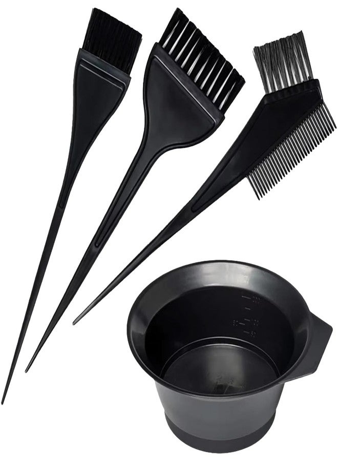 TEMPERIA Hair Colour Brush & Bowl Set for Women & Men (Set of 1 Bowl & 3 Brushes) - Dye & Henna Beard Coloring Kit for Salon & Home - Durable, Premium, Ergonomic Design - 4 Pcs - Black - Image 1