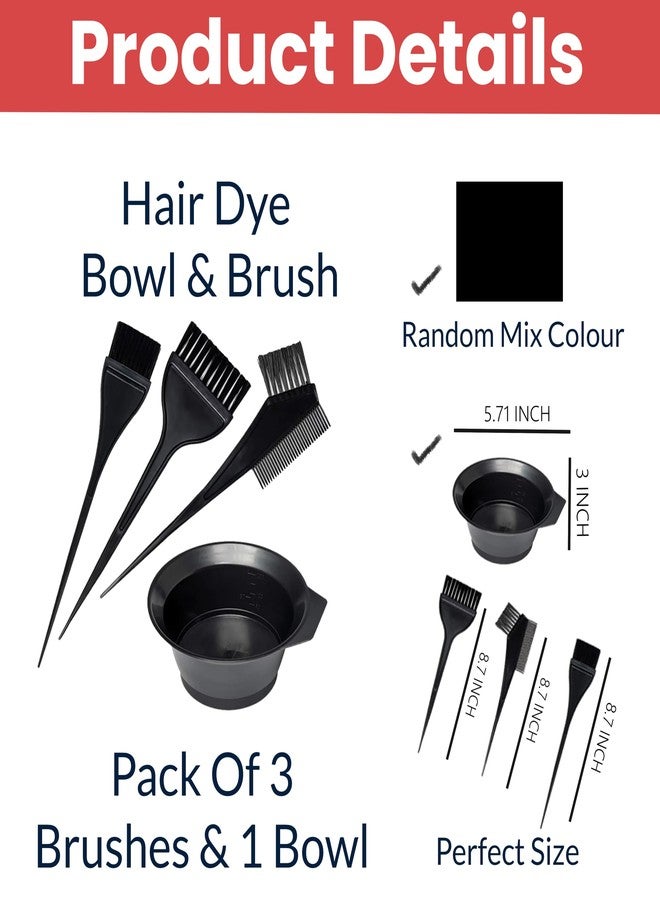 TEMPERIA Hair Colour Brush & Bowl Set for Women & Men (Set of 1 Bowl & 3 Brushes) - Dye & Henna Beard Coloring Kit for Salon & Home - Durable, Premium, Ergonomic Design - 4 Pcs - Black - Image 2