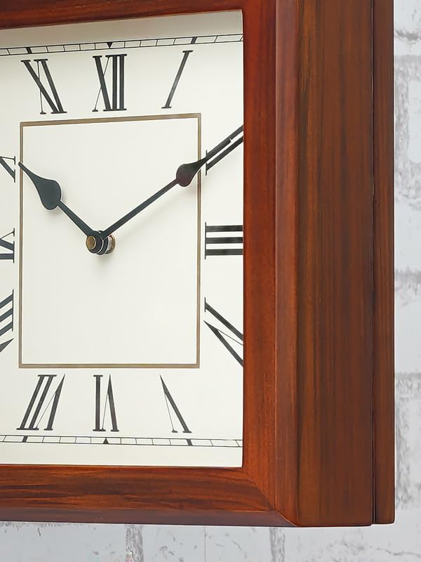 CHRONIKLE Stylish Wooden Double Sided Square English and Roman Numbers Analog Station Wall Clock for Living Room Home Decor Office Gifts (Size: 32 x 9 x 41 CM | Weight: 2650 Gram | Color: Brown) - Image 5