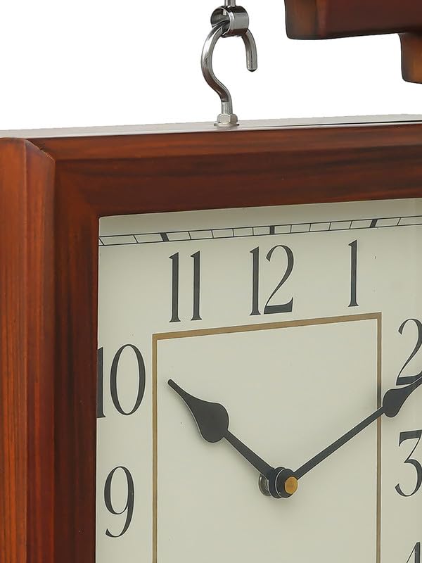 CHRONIKLE Stylish Wooden Double Sided Square English and Roman Numbers Analog Station Wall Clock for Living Room Home Decor Office Gifts (Size: 32 x 9 x 41 CM | Weight: 2650 Gram | Color: Brown) - Image 3