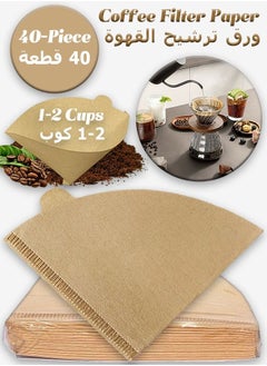 40 قطعة من ورق ترشيح القهوة - فلتر قهوة على شكل حرف V - صب فوق القهوة - لمنقط V60 - مناسب لكوب أو كوبين