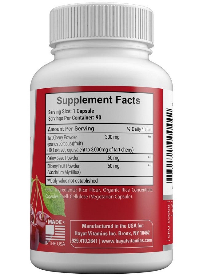 HAYAT Vitamins Vegan Natural Tart Cherry Extract 3000 MG, 3 Month Supply, Potent 10:1 Extract, All Natural, Certified Halal, 90 Capsules, - Image 2
